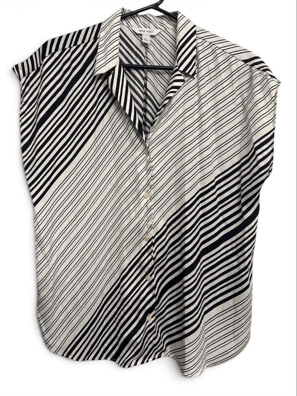 Nine West Black & White Silk Blouse